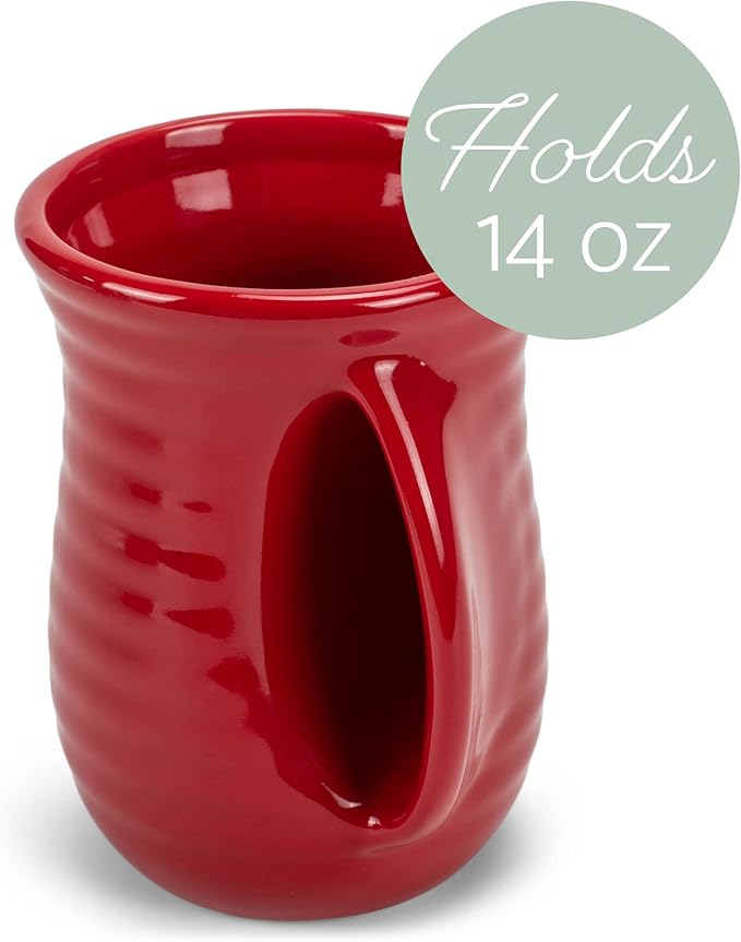 Elanze Designs Ribbed 14 ounce Ceramic Stoneware Handwarmer Mugs Set of 4, Red