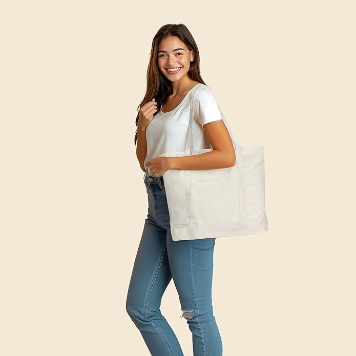22" Heavy Duty Cotton Canvas Tote Bag (Zippered)
