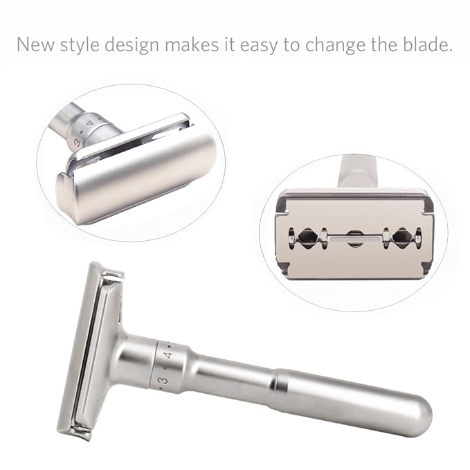 Travel Double Edge Safety Razor, River Lake RZ700 Long Handle Adjustable Classic Safety Shaver Razor (Razor with Protective Case,Black)