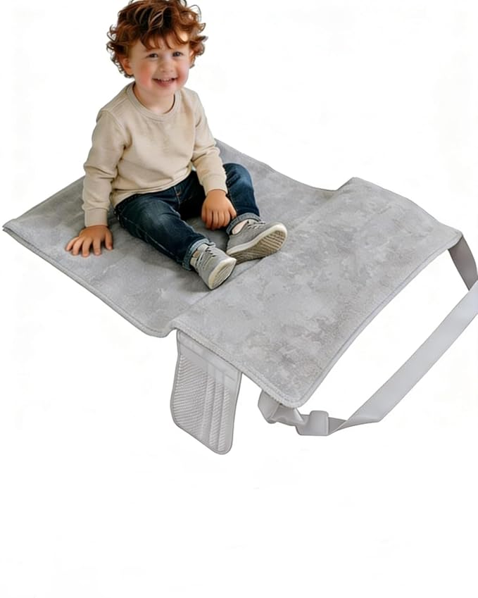 Grey Toddler Airplane Bed with Cloth Book, Portable Airplane Seat Extender Travel Bed for Kids, Soft Baby Plane Travel Essentials for Flying, Toddlers Long Flight Must Haves Footrest