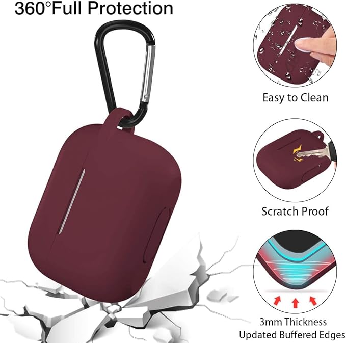 Lerobo Compatible with AirPods Pro Case Cover,Full Protective Shockproof Washable Silicone Case for Airpods Pro 2 Supports Wireless Charging with Carabiner Front LED Visible,Burgundy