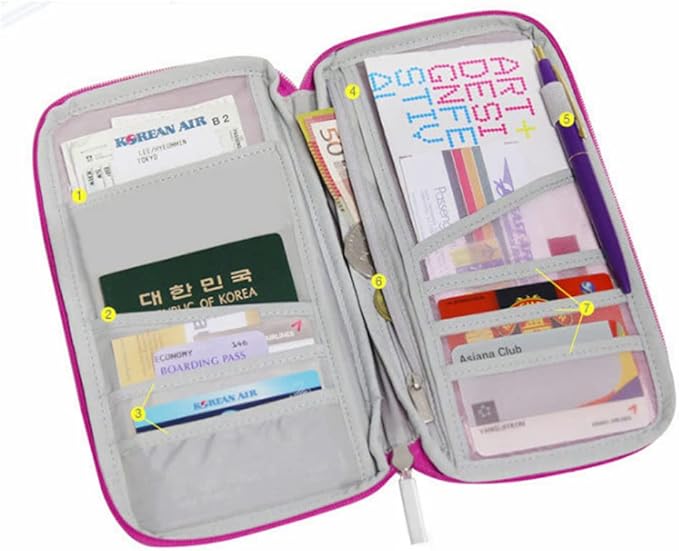 vanki Multi-Functional Fashion Ticket Passport Credit Card ID Document Organizer Holder Bag Purse Travel Pouch Case Cover (Rose Red)