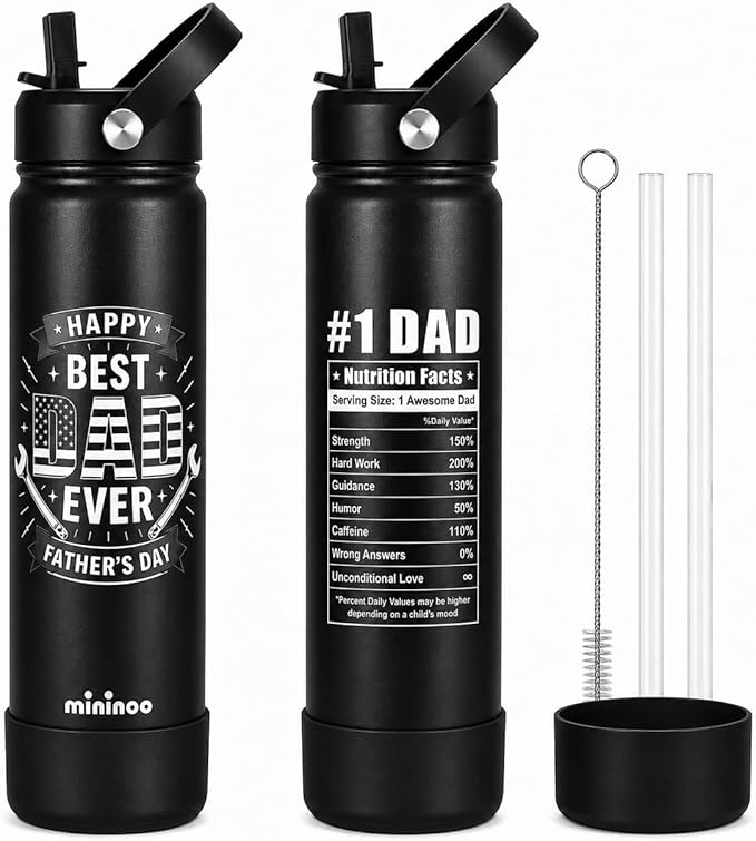 Father’s Day Gift, 24oz Insulated Stainless Steel Water Bottle with Straw Lid, Gifts for Father, Husband, Grandpa from Daughter Son
