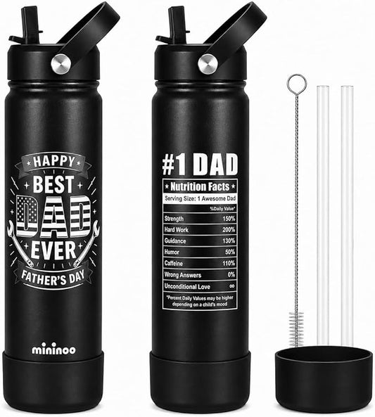 Father’s Day Gift, 24oz Insulated Stainless Steel Water Bottle with Straw Lid, Gifts for Father, Husband, Grandpa from Daughter Son