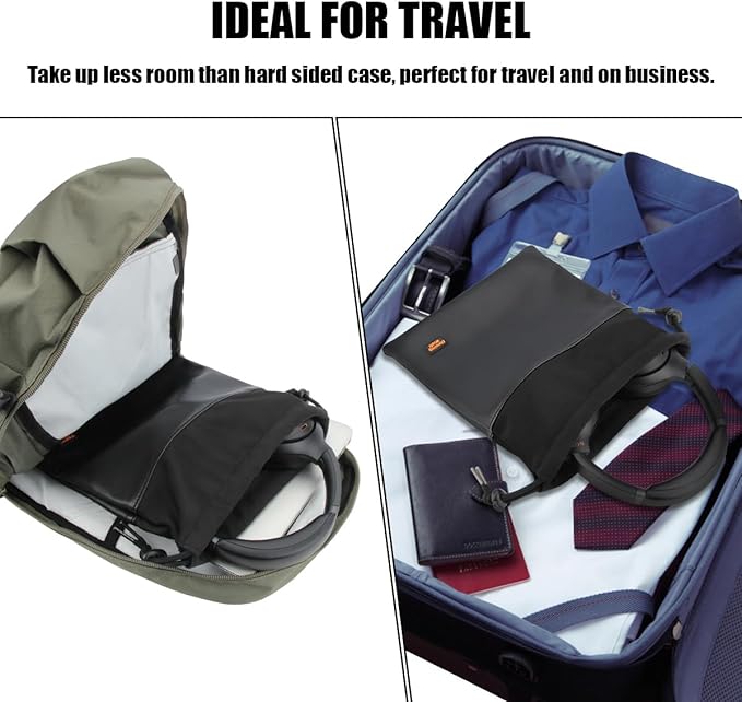 Over-Ear Headphone Storage Bag, Lightweight Headphones Carrying Pouch Travel Headset Case Bag Thicker Fur Lining & Super Soft Leather for Overhead Headphones Gaming Headsets (Large Black)