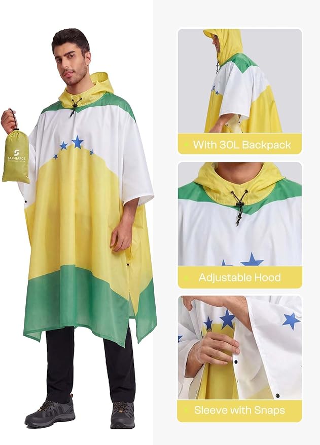 SaphiRose Hooded Rain Poncho Waterproof Raincoat Jacket for Men Women Adults