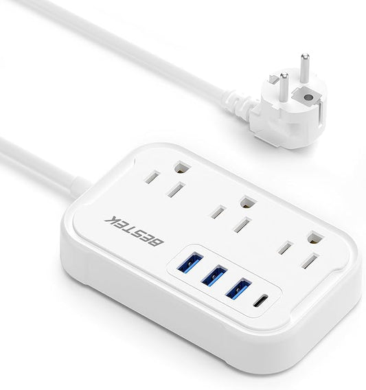 European Travel Plug Adapter - US to Europe Plug Adapter with 3 AC Outlets and 4 USB(1 PD20W) Type E/F - International Travel Adapter for USA to Germany France Spain Italy Iceland