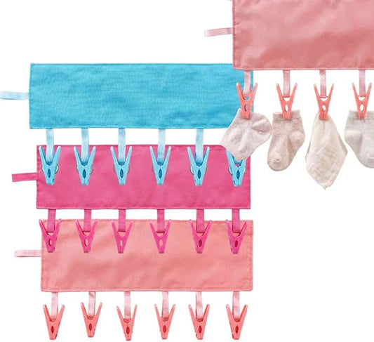 Foldable Travel Laundry Hanging Clip, 2026 New Lightweight Travel Hangers for Cruise and Hotel, Portable Folding Clothes Hanger with 6 Clips for Swimsuits Underwear Socks 3 Pack