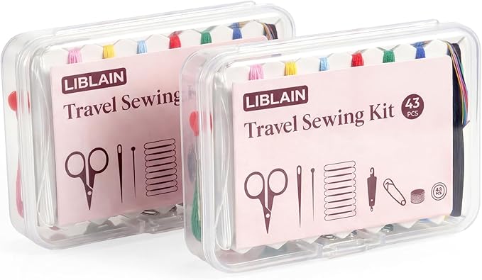 LIBLAIN Mini Sewing Kit, Small Travel Sewing Kit with Big Eye Steel Needles for Adults and Beginners, Needle and Thread Kit for Hand Sewing (43Pcs, 2Pack)