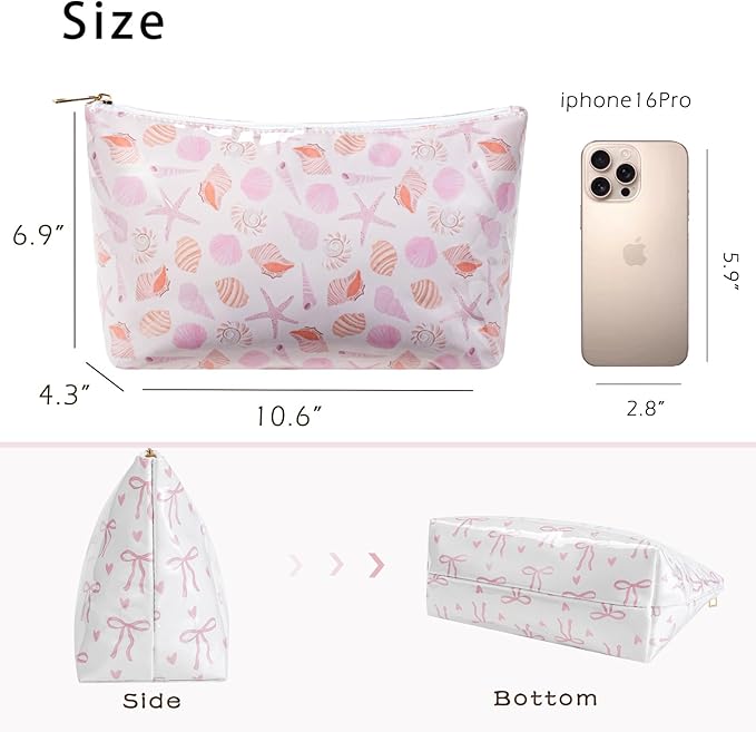 Large PVC Waterproof Sea Shell Makeup Bag,Clear Coated Cosmetic Bags,Easy to Clean,Travel Organizer Zipper Pouch Beach Vacation Essentials for Women Girls(05Shell)