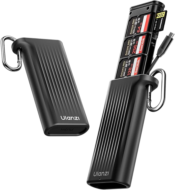 ULANZI CR2 High-Speed 2-in-1 SD TF Card Reader & Case Holder for SD/TF/Nano SIM Card/Eject Pin w IP54 Protection, USB 3.1 Type-C SD/TF 4.0 UHS-II, Camera Phone Photography Accessories (Black)