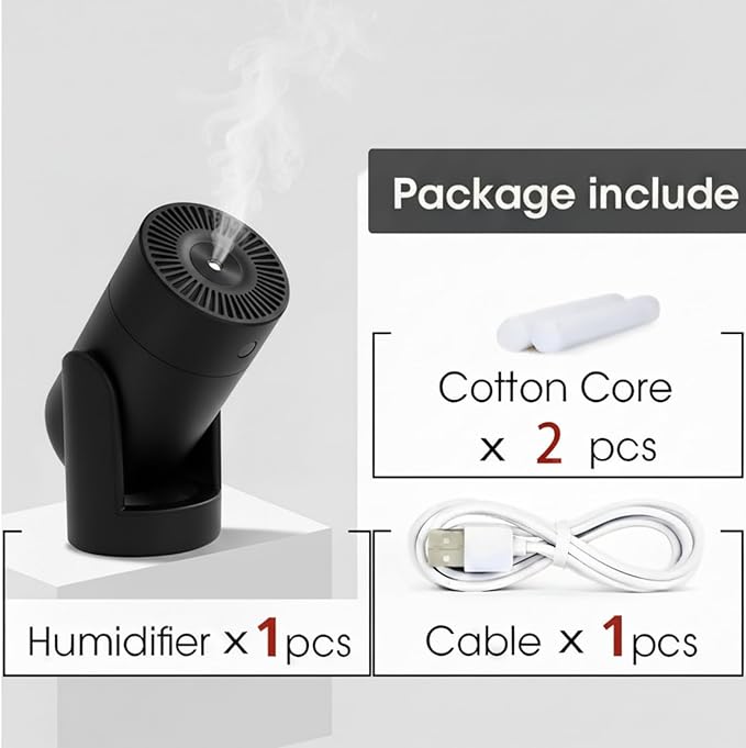 Portable Mini Humidifier with 2 Mist Modes, 220ml Cool Mist Rotation Humidifiers with Colorful Night Light, Quiet Operation, USB Personal Desktop Humidifier for Bedroom, Office, Travel, Car, Black
