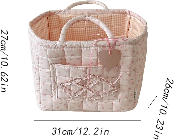 Floral Fabric Storage Basket Car Interior Storage Basket Underwear Sundries Laundry Baskets Supplies Home Organizer Bag (pink bow 1)