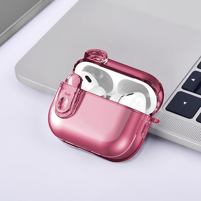 (with Lock) Clear Case Compatible for Cute Apple Airpods Pro1/2 Cases with Bling Keychain, VISOOM TPU Transparency Air pods Pro 1st 2nd Generation Earbuds Bling Keychain for iPod Pro2 1,Burgundy
