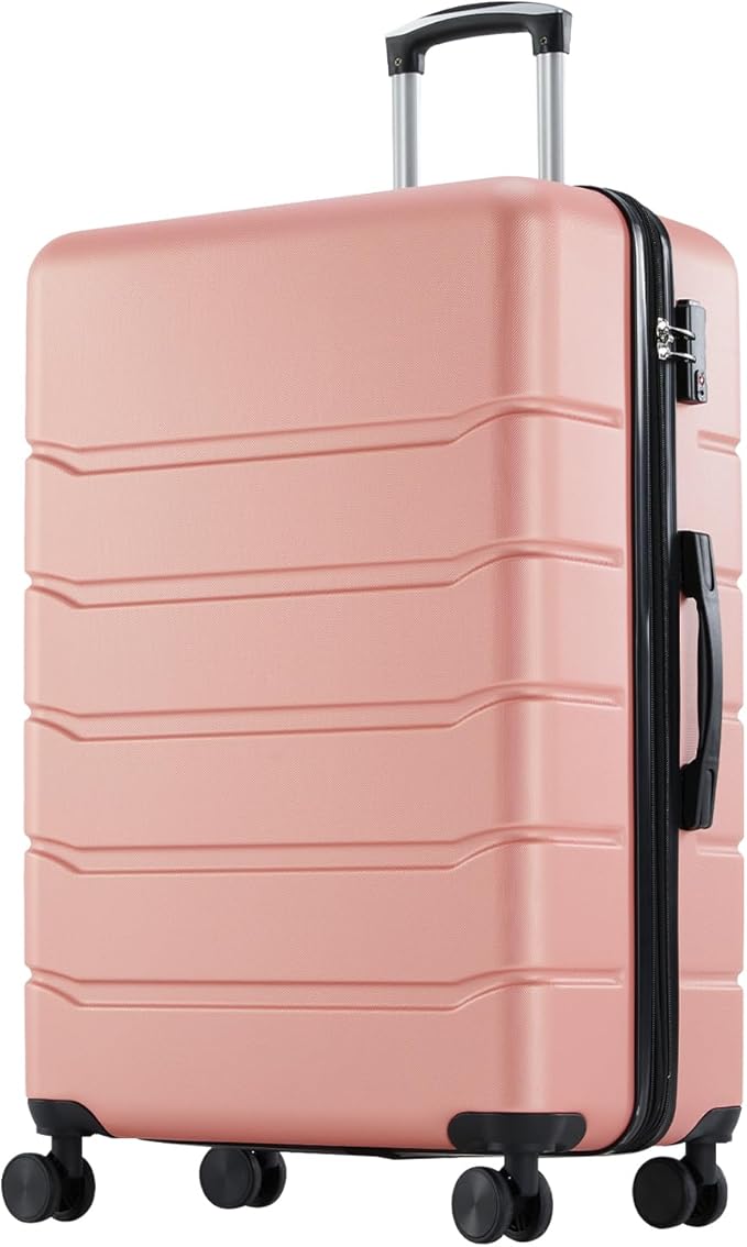 NEWBULIG 24 Inch Checked Luggage, ABS Hard Shell Lightweight Rolling Expandable Suitcase with Smooth Spinner Wheels and TSA Lock for Business Trips and Daily Vacations, Pink