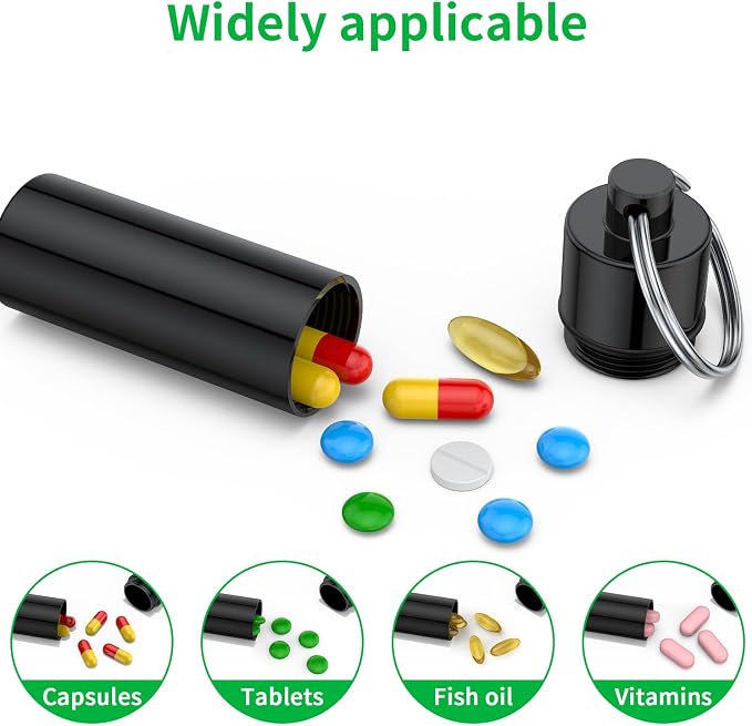 Small Pill Box,(5 Pack) Keychain Pill Holder Portable Mini Travel Pill Container Metal Case Bottle with Keyring