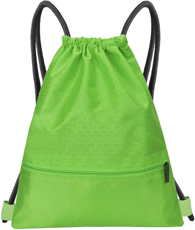 Drawstring Backpack Bag, Waterproof Draw String Back Sack with Zip Pocket, Gym Drawstring Bags Swim Bag for Men Women