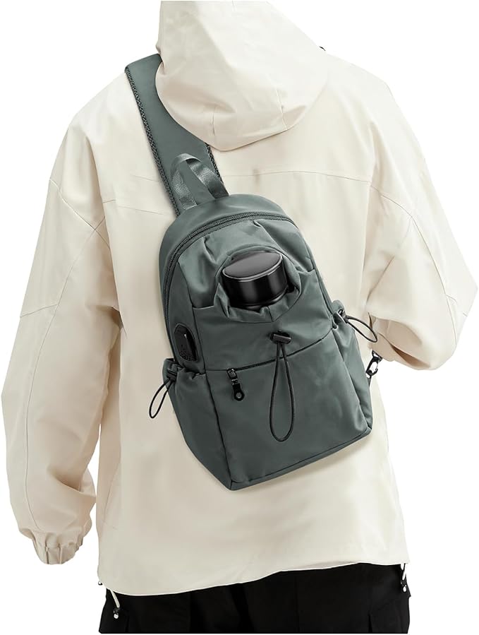 SEAFEW Small Green Sling Crossbody Backpack Shoulder Bag for Men Women - Mini One Strap Sling Bag Fanny Pack Daypack, Waterproof Nylon Chest Bag for Motorcycle Hiking Travel Gym Sport
