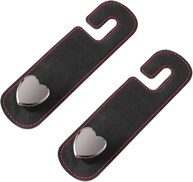2PCS Car Seat Headrest Hook, Cute Heart Vehicle Backseat Purse Bag Hanger Organizer, Auto Seat Back Storage Holder for Groceries Coats Umbrellas, Universal for Vehicles (Black)