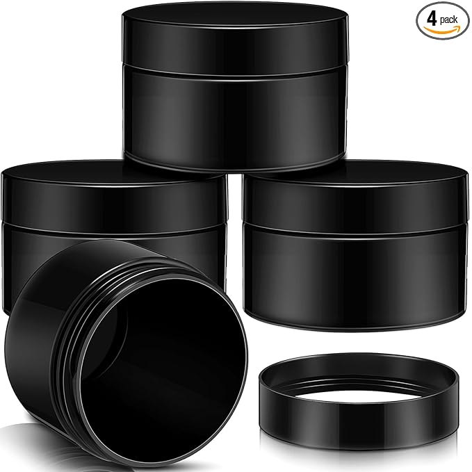 Patelai 4 Pieces Round Wide-mouth Leak Proof Plastic Container Jars with Lids for Travel Storage Makeup Beauty Products Face Creams Oils Salves Ointments DIY Making(1 Ounce,Pure Black)