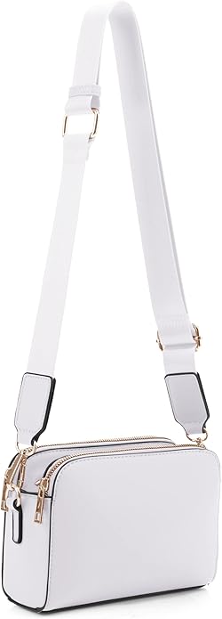 EVVE Crossbody Bags for Women Trendy Triple Zip Small Crossbody Camera Bag Purse with Wide Guitar Strap