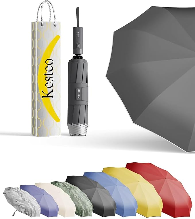 Windproof Travel Umbrella for Rain, Withstand 85MPH Winds, 52 Inch Automatic Reverse Fold Umbrellas Easy Auto Open Close, Portable Compact Umbrella Includes Cover Bag, Perfect for Travel, Car, Commute, Women Men, Backpack