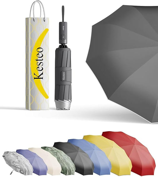 Windproof Travel Umbrella for Rain, Withstand 85MPH Winds, 52 Inch Automatic Reverse Fold Umbrellas Easy Auto Open Close, Portable Compact Umbrella Includes Cover Bag, Perfect for Travel, Car, Commute, Women Men, Backpack