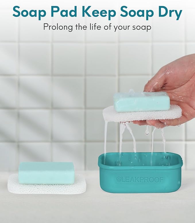 Quatish Large Leakproof Travel Soap Case, Solid Shampoo Bar Holder, Silicone Soap Box with Draining Layer, Enhanced Soap Container, Suitable for Camping, Gym, Bathroom, Outdoor Essentials, Green