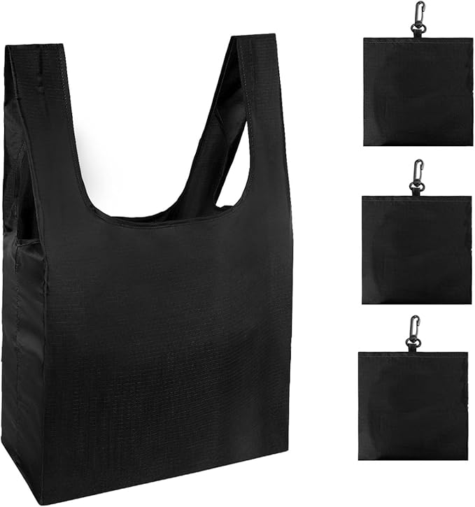 HOLYLUCK Reusable Grocery Bags,Heavy Duty Foldable Shopping Tote Bag (Extra Large, 3 Large Black)