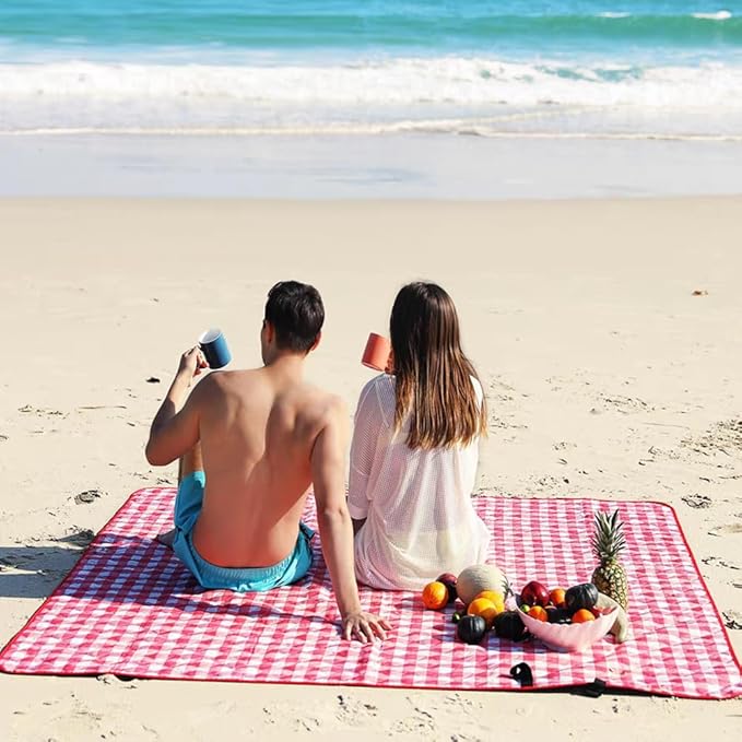 PUPOPIK Outdoor Picnic Blanket, Foldable Waterproof Sand Beach Mat in Large 80x60in for Beach Camping Hiking Travel Family Concerts Portable Beach Blankets (Red)