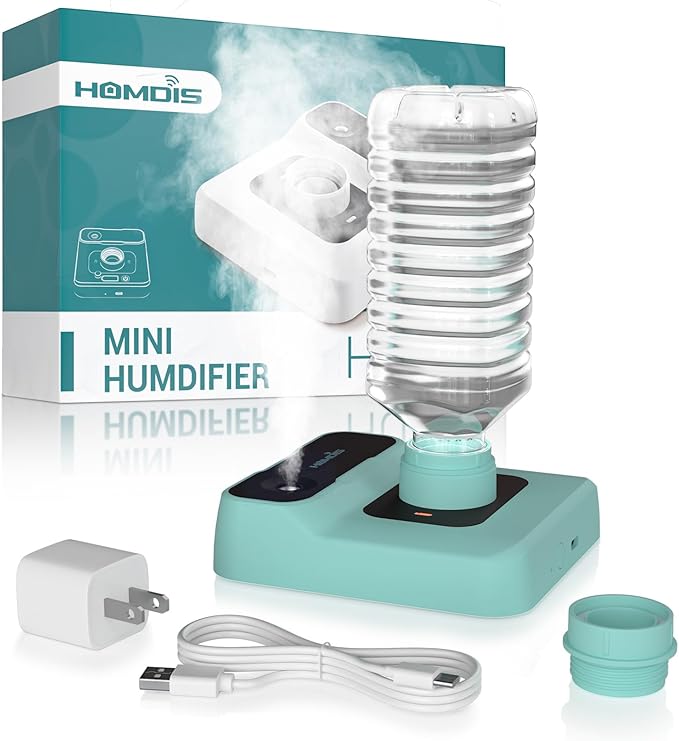 Portable Humidifier - Small Air Humidifiers for Bedroom, Plants, Office, Travel - Cool Mist Humidifiers, Color-Changing Accent Light, 2 Mist Settings