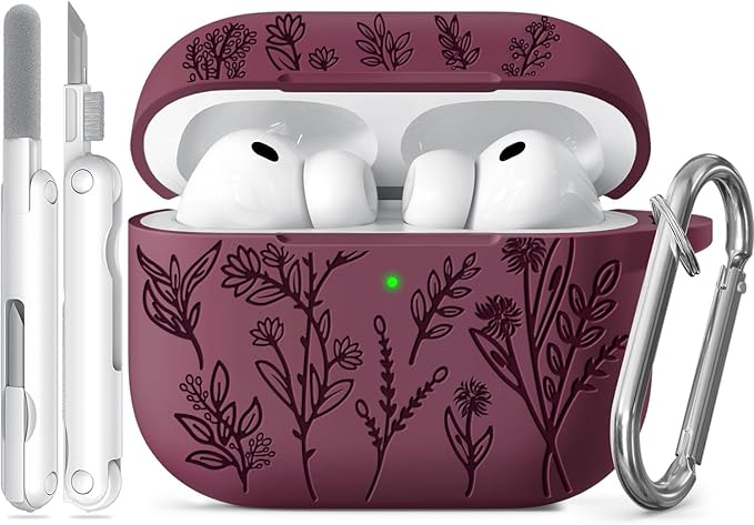 for Airpods Pro 3 Case, Flower Engraved Cases for Apple AirPods Pro 3rd Generation 2025, Soft Silicone Cover for Men Women Girly with Cleaning Kit & Keychain, Anti-Scratch, Shockproof
