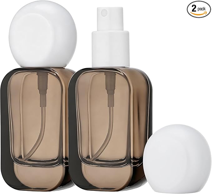 Segbeauty 1oz Fine Mist Glass Travel Perfume Spray Pump Bottles, 2pcs Square Black Refillable Perfume Atomizer with Round Cap, 30ml Empty Cologne Bottle Set, Portable Liquids Container for Travel
