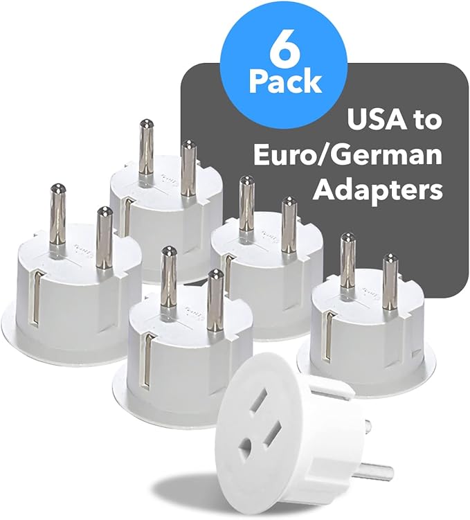 OREI Pack 6 European Travel Plug Adapter - USA, Canada, Mexico to European Type E/F Plug Adapters - Schuko Adapter CE Certified Heavy Duty - Perfect for Travelling with Cell Phones, Laptops & More