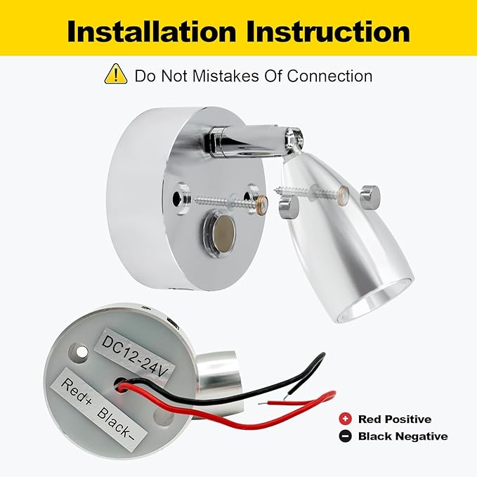 12V LED RV Interior Reading Light, Dimmable, with Dual USB Ports, RV Bedside Reading Light with Touch Switch, for Campers and Travel Trailers