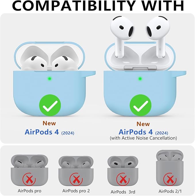 Ljusmicker for AirPods 4 Case 2024 with Cleaner Kit,Soft Silicone Protective Cover for Apple AirPods 4th Generation Cases for Women Men,for AirPod 4 Case Accessories with Keychain-Sky Blue