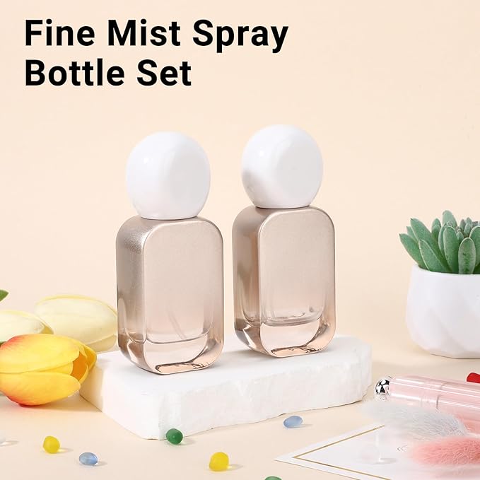Segbeauty 1oz Fine Mist Glass Spray Bottles Small, 2pcs Square Silver Travel Size Perfume Sprayer Refillable Liquid Container with Round Cap, 30ml Mini for Empty Cologne Bottle Atomizer Sprayer Travel