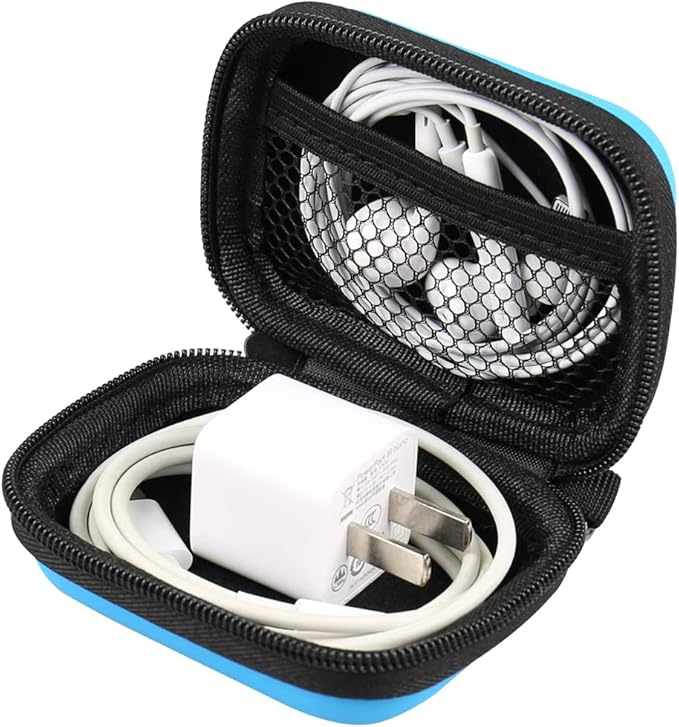 Earphone case, RISETECH Earbud Carrying Case Holder Hard EVA Headphone Small Zipper Pouch Compatible with Beats Fit Pro, TOZO A1, Bose Soundsport, EarPods, AirPods, Sony Wired Earbuds with Clip -Blue
