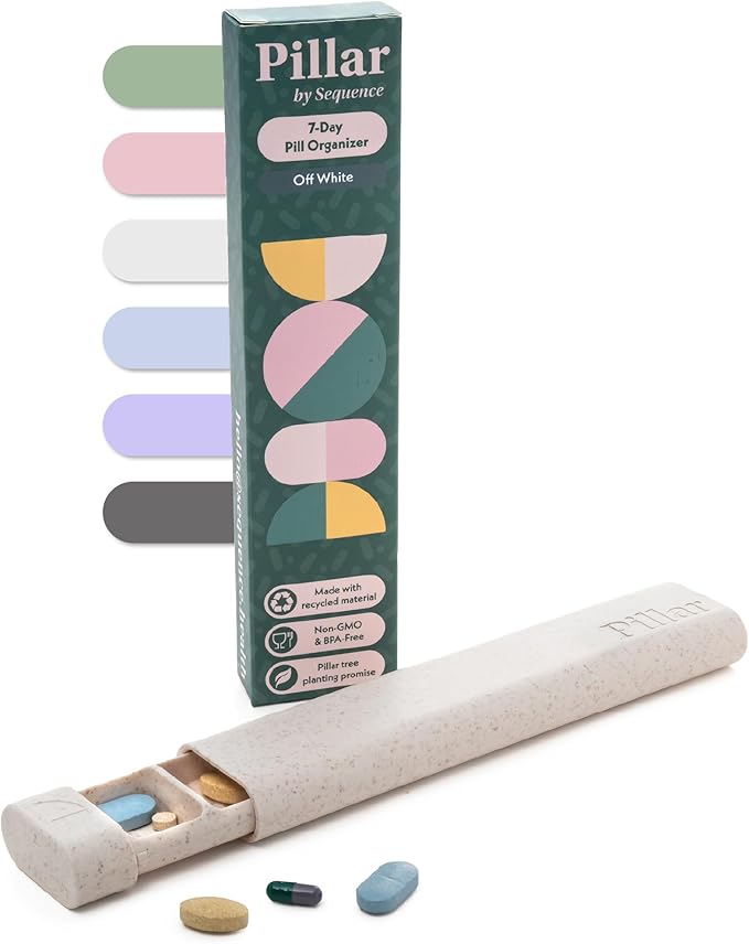 Pillar - 7-Day Pill Organizer | Weekly Medicine Pill Container Travel Box - Aesthetic Medication Holder - Stylish Travel Pill Case - Cute Small Medication Organizer 7 Day for Women (Off White)