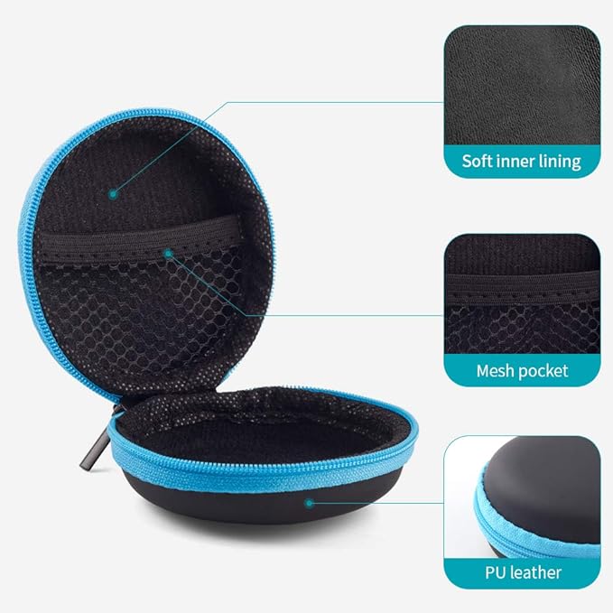SUNGUY [5-Pack Earphone Carry Case, Small Round Pocket Earbud Travel Carrying Case with Zipper for Smartphone Earphone, Wireless Headset, USB Cable, SD Cards Storage Bags, Masks and More | [5-Pack]