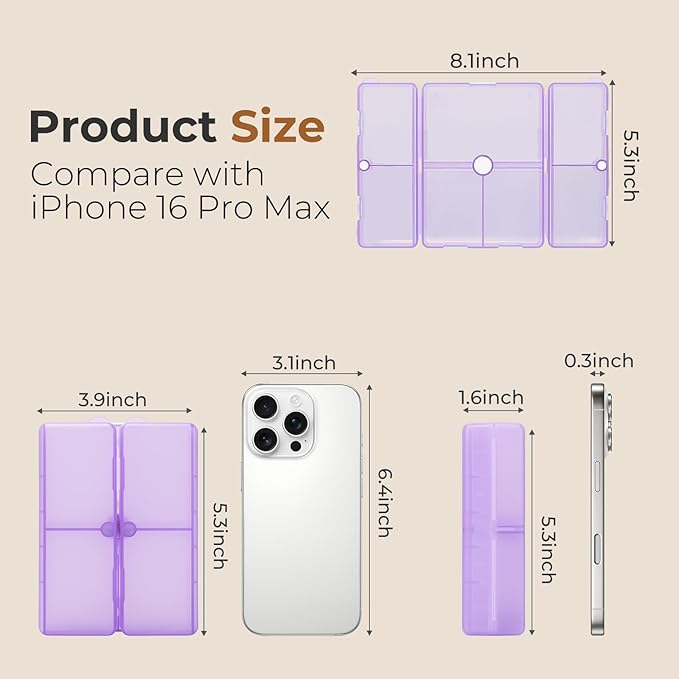 FYY Daily Pill Organizer,7 Compartments Portable Pill Case Travel Pill Organizer,[Folding Design] Large Pill Box for Purse Pocket to Hold Vitamins,Cod Liver Oil,Supplements and Medication-Clear Purple