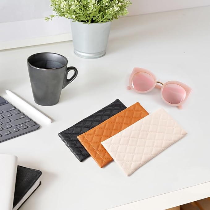 TRIUMPH VISION Squeeze Leather Sunglasses Pouch - 3 Pack Glasses Case Soft Eyeglass Sleeve Pouch Holder