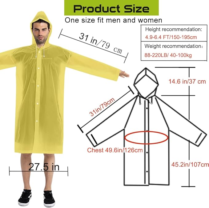 COOY Rain Coats (2 Pack) - Reusable EVA Rain Ponchos For Adults Rain Jackets Raincoats For Men Women