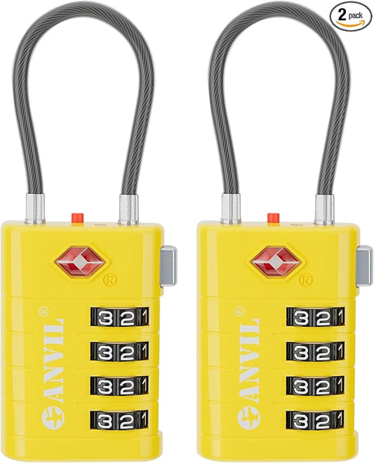 ANVIL TSA Approved Luggage Locks with Search Alert Indicator, 4-Digit Combination Suitcase Lock, Advanced TSA008 Core Heavy Duty Anti-Theft Travel Lock for Double Zippers, Backpacks