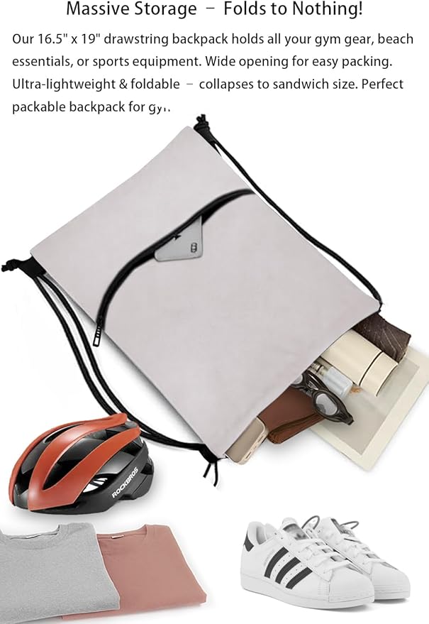 Large Drawstring Gym Bag Beach Backpack Waterproof - Customized Oversized Drawstring Beach Bag with Shoe Compartment for Toiletries, Towels, Gym, Travel(Beige,16.5 * 19 inches)