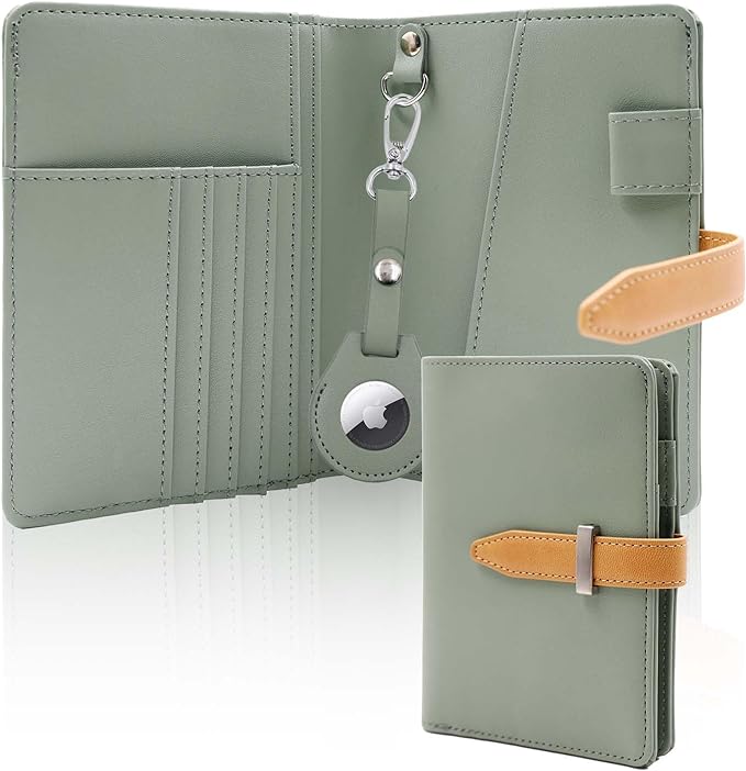 Passport wallets, Mulit-purpose RFID Blocking Passport Holder AirTag Wallet, Travel Wallet（Moss Green）
