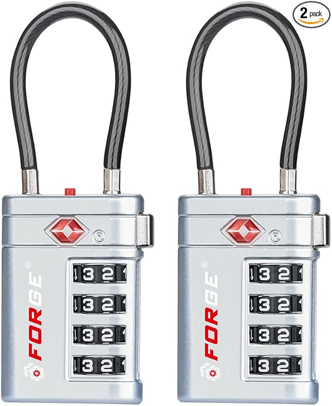 Forge TSA Approved Luggage Locks 4 Digit Combination TSA Travel Locks with TSA008, Open Alert Indicator, Zinc Alloy Body for Luggage, Suitcase, Backpack, and More. Silver 2 Locks.