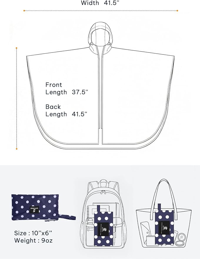 SaphiRose Lightweight Waterproof Rain Poncho for Adults with Hood Portable Rainwear for Outdoor