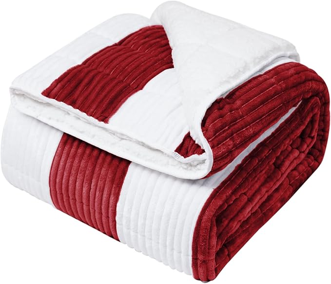 Sherpa Weighted Blanket for Adults 15lbs, 48"x72", Twin Full Size Fuzzy Heavy Throw Blanket for 140-160lbs, Microfiber Soft Thick Big Blankets Weighted Comforter Breathable Gifts for Sleeping, Red