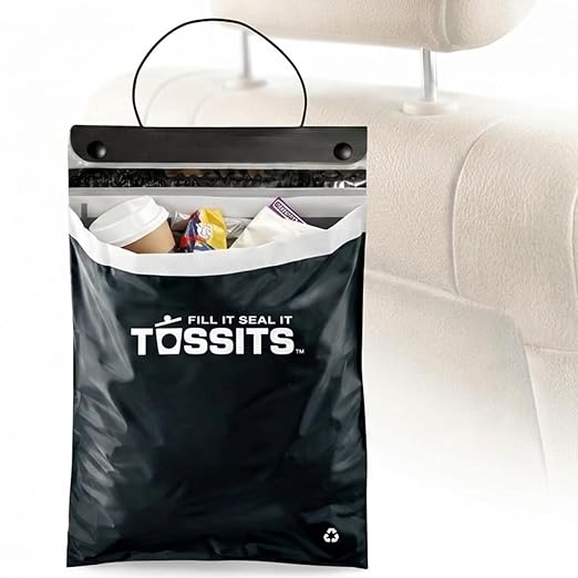 Tossits Recycled Disposable Car Trash Bags – Leakproof, Smell Proof Hanging Garbage Bags for Car, Truck, SUV, RV & Vehicle – Black, 21 Count Disposable Automotive Trash Bags